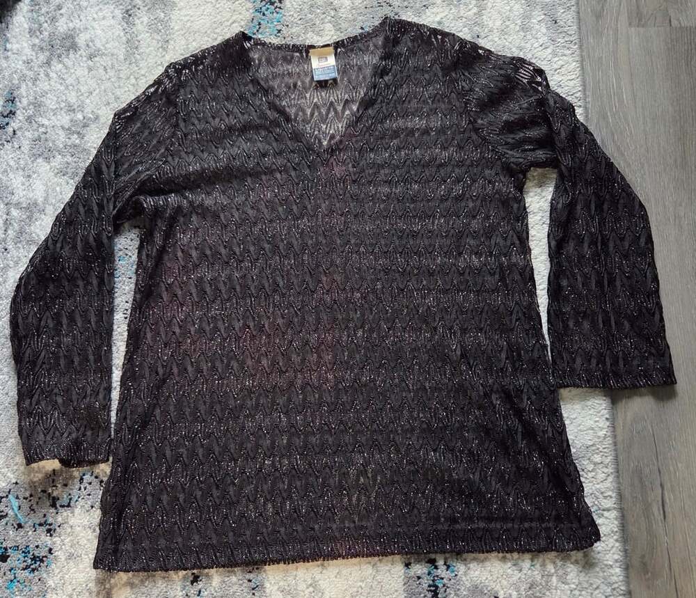Faded Glory Swimwear Cover Up Size L 12/14 Black Shimmery Crochet